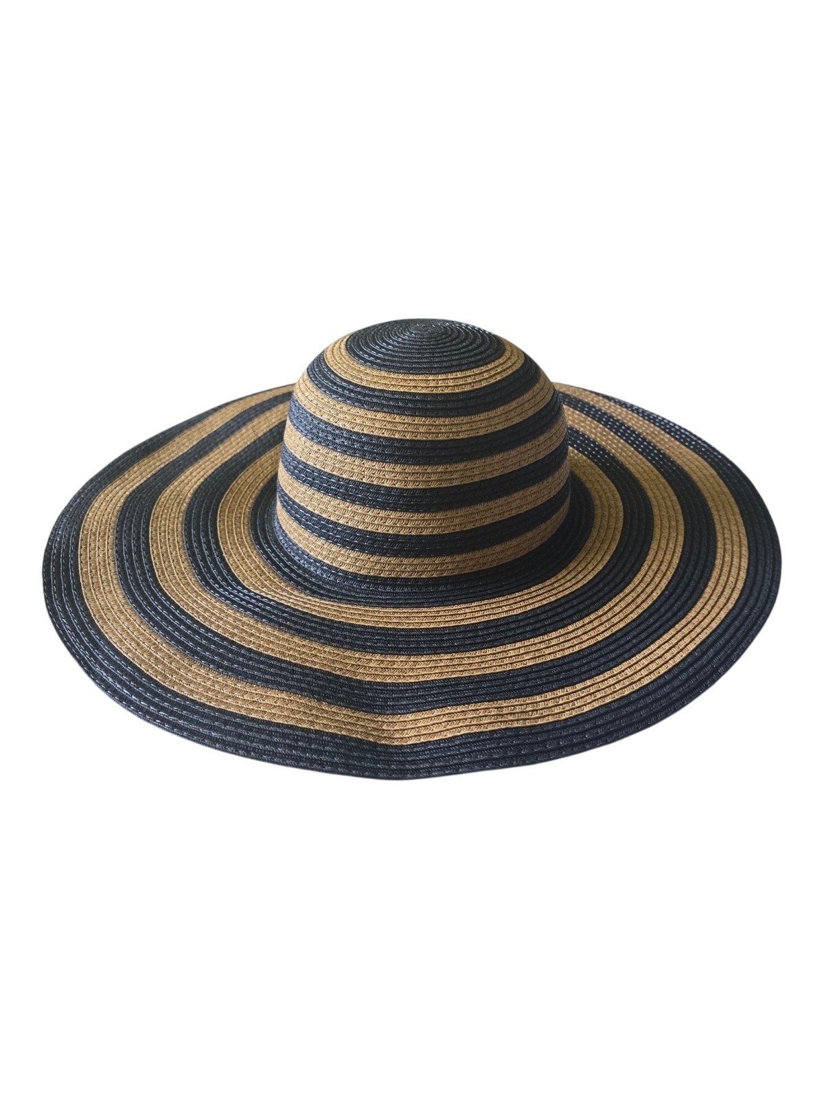 Whbm Black And Tan Striped Straw Floppy Hat